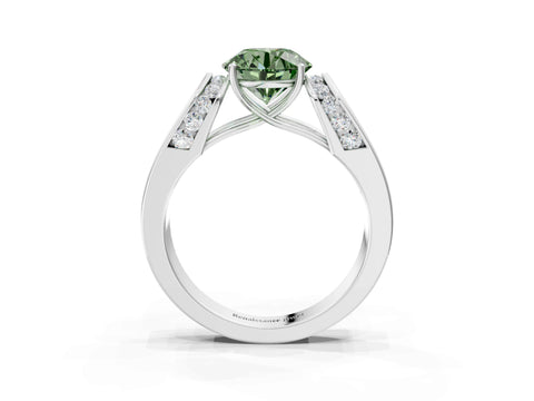 White gold Fancy Green Round Cut Diamond Channel Set Solitaire Ring with Four-Prong Setting_28