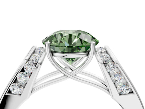 White gold Fancy Green Round Cut Diamond Channel Set Solitaire Ring with Four-Prong Setting_30