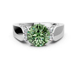 White gold Fancy Green Round Cut Diamond Channel Set Solitaire Ring with Four-Prong Setting_58