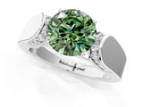 White gold Fancy Green Round Cut Diamond Channel Set Solitaire Ring with Four-Prong Setting_59