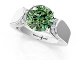 White gold Fancy Green Round Cut Diamond Channel Set Solitaire Ring with Four-Prong Setting_59