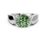 White gold Fancy Green Round Cut Diamond Channel Set Solitaire Ring with Four-Prong Setting_62