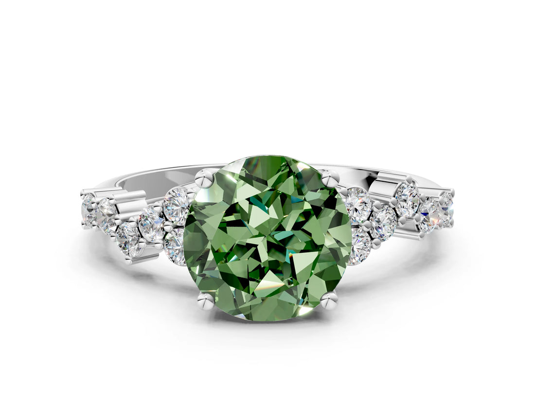 White gold Fancy Green Round Cut Diamond Cluster Pavé Band with Four-Prong Setting_12