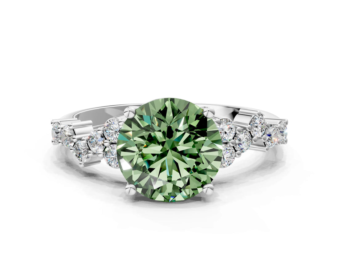 White gold Fancy Green Round Cut Diamond Cluster Pavé Band with Four-Prong Setting_3