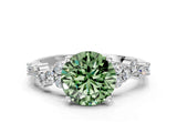 White gold Fancy Green Round Cut Diamond Cluster Pavé Band with Four-Prong Setting_3