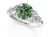 White gold Fancy Green Round  Cut Diamond Cluster Ring with Round Accent Stones and Prong Setting on a Classic Band_33