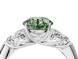 White gold Fancy Green Round  Cut Diamond Cluster Ring with Round Accent Stones and Prong Setting on a Classic Band_36