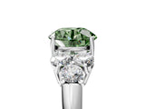 White gold Fancy Green Round  Cut Diamond Cluster Ring with Round Accent Stones and Prong Setting on a Classic Band_57