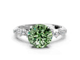 White gold Fancy Green Round Cut Diamond Cluster Side Stone Solitaire Ring with Prong Setting_77