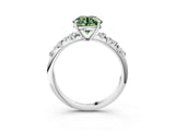 White gold Fancy Green Round Cut Diamond Cluster Side Stone Solitaire Ring with Prong Setting_80