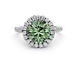 White gold Fancy Green Round Cut Diamond Cushion Halo Ring with Pavé Band_24