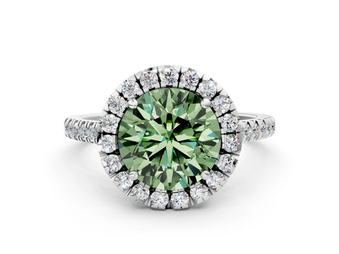 White gold Fancy Green Round Cut Diamond Cushion Halo Ring with Pavé Band_24