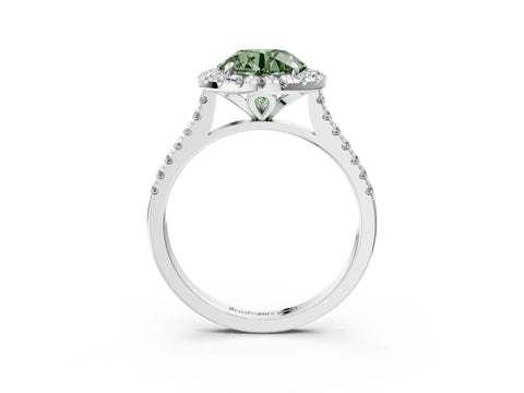 White gold Fancy Green Round Cut Diamond Cushion Halo Ring with Pavé Band_27