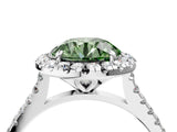 White gold Fancy Green Round Cut Diamond Cushion Halo Ring with Pavé Band_28