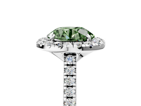 White gold Fancy Green Round Cut Diamond Cushion Halo Ring with Pavé Band_29