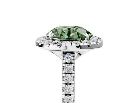 White gold Fancy Green Round Cut Diamond Cushion Halo Ring with Pavé Band_5