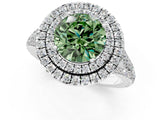 White gold Fancy Green Round Cut Diamond Double Halo Ring with Pavé Band and Prong Setting_113