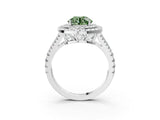 White gold Fancy Green Round Cut Diamond Double Halo Ring with Pavé Band and Prong Setting_115