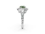 White gold Fancy Green Round Cut Diamond Double Halo Ring with Pavé Band and Prong Setting_115