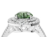 White gold Fancy Green Round Cut Diamond Double Halo Ring with Pavé Band and Prong Setting_117