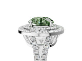 White gold Fancy Green Round Cut Diamond Double Halo Ring with Pavé Band and Prong Setting_118