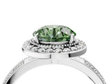 White gold Fancy Green Round Cut Diamond Double Halo Ring with Split Shank and Four-Prong Setting_4