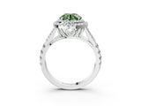 White gold Fancy Green Round Cut Diamond Double Halo Ring with Split Shank and Prong Setting_28