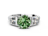 White gold Fancy Green Round Cut Diamond Engagement Ring with Baguette Side Stones and Channel Set Band_32