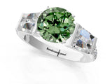 White gold Fancy Green Round Cut Diamond Engagement Ring with Baguette Side Stones and Channel Set Band_33