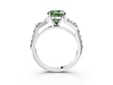 White gold Fancy Green Round Cut Diamond Engagement Ring with Baguette Side Stones and Channel Set Band_35