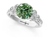 White gold Fancy Green Round  Cut Diamond Engagement Ring with Bezel Set Round Side Stones and Prong Setting_49