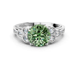 White gold Fancy Green Round  Cut Diamond Engagement Ring with Bezel Set Round Side Stones and Prong Setting_49