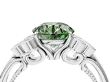 White gold Fancy Green Round  Cut Diamond Engagement Ring with Bezel Set Round Side Stones and Prong Setting_53