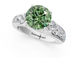 White gold Fancy Green Round  Cut Diamond Engagement Ring with Pavé Band and Four-Prong Setting_4
