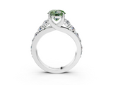 White gold Fancy Green Round  Cut Diamond Engagement Ring with Pavé Band and Four-Prong Setting_6