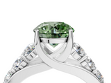 White gold Fancy Green Round  Cut Diamond Engagement Ring with Pavé Band and Four-Prong Setting_7
