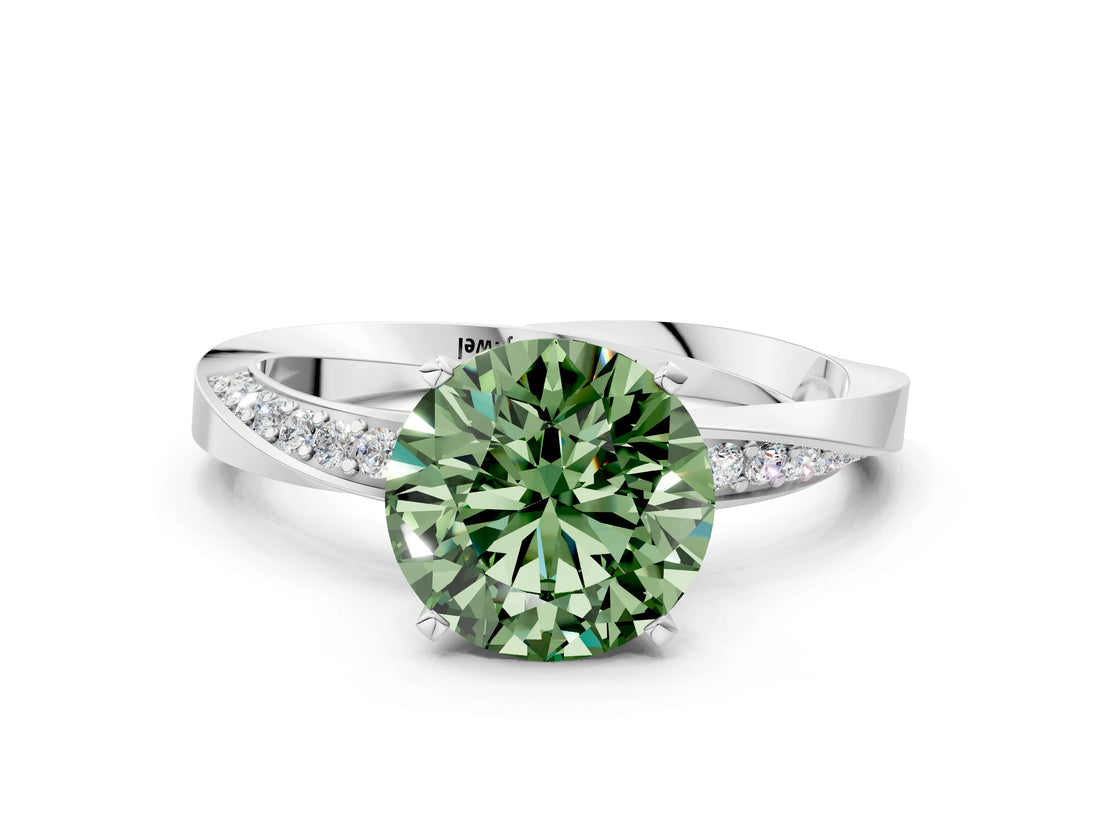 White gold Fancy Green Round Cut Diamond Engagement Ring with Side Stone Accents and Four-Prong Setting_24