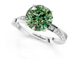 White gold Fancy Green Round Cut Diamond Engagement Ring with Side Stone Accents and Four-Prong Setting_25