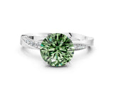 White gold Fancy Green Round Cut Diamond Engagement Ring with Side Stone Accents and Four-Prong Setting_36