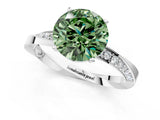 White gold Fancy Green Round Cut Diamond Engagement Ring with Side Stone Accents and Four-Prong Setting_97