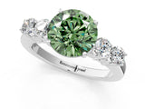 White gold Fancy Green Round  Cut Diamond Five-Stone Prong Set White Gold Ring_33