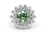 White gold Fancy Green Round Cut Diamond Floral Double Halo Engagement Ring with Prong Setting_102