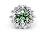 White gold Fancy Green Round Cut Diamond Floral Double Halo Engagement Ring with Prong Setting_15