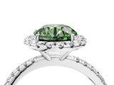 White gold Fancy Green Round  Cut Diamond Floral Halo Engagement Ring with Pavé Band and Prong Setting_53