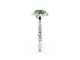 White gold Fancy Green Round  Cut Diamond Floral Halo Engagement Ring with Pavé Band and Prong Setting_62