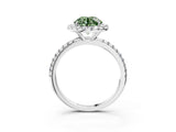 White gold Fancy Green Round  Cut Diamond Floral Halo Engagement Ring with Pavé Band and Prong Setting_63