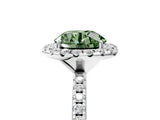 White gold Fancy Green Round  Cut Diamond Floral Halo Engagement Ring with Pavé Band and Prong Setting_66