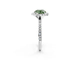 White gold Fancy Green Round  Cut Diamond Floral Halo Engagement Ring with Pavé Band and Prong Setting_75