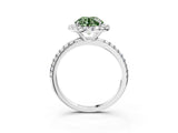 White gold Fancy Green Round  Cut Diamond Floral Halo Engagement Ring with Pavé Band and Prong Setting_76