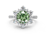 White gold Fancy Green Round  Cut Diamond Floral Halo Pave Band with Prong Setting_37
